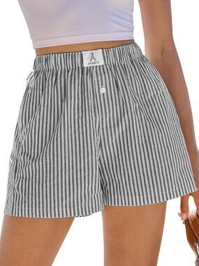 〽️Women's Boxer Shorts Black White Stripe Casual Lounge Sleep Comfort High Rise